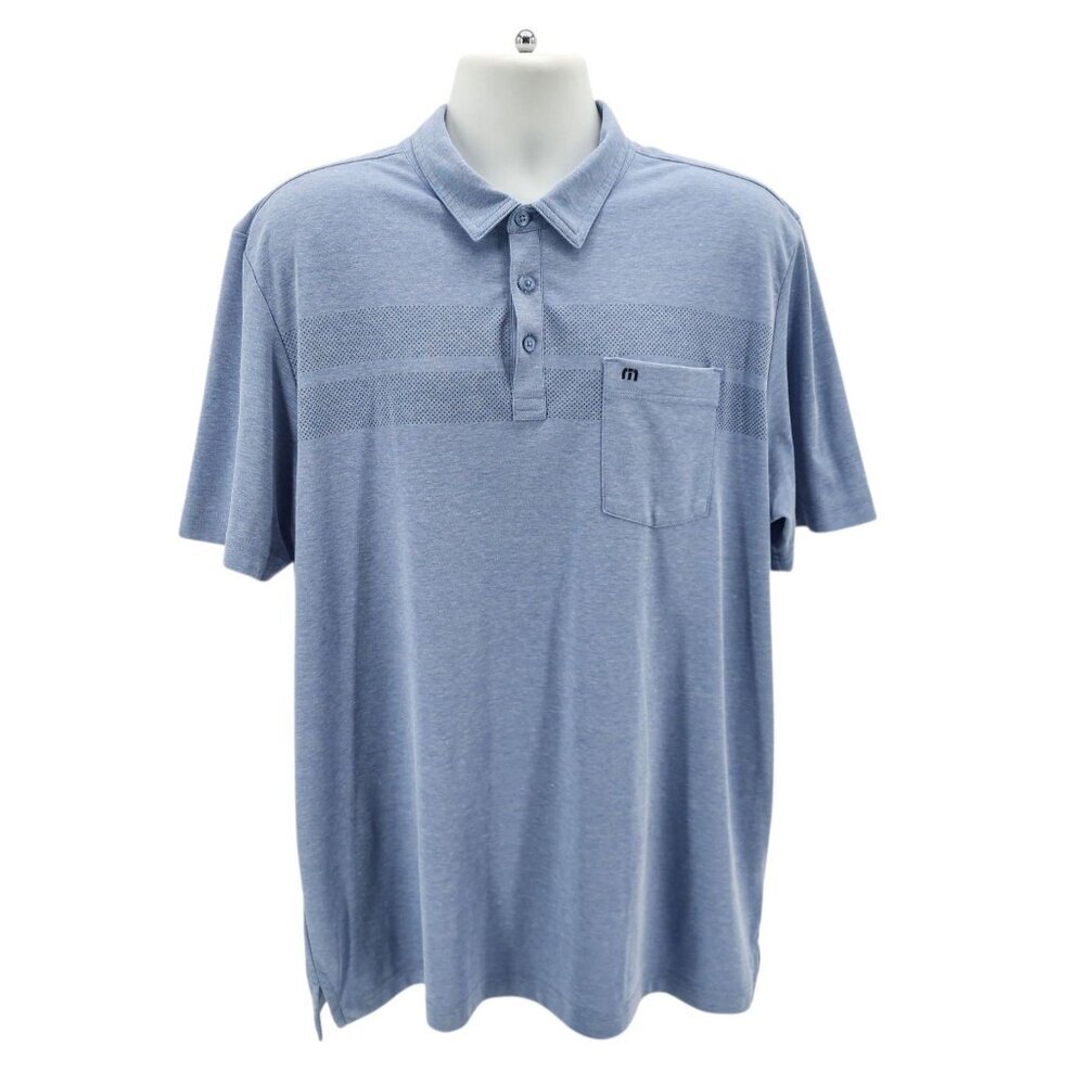 Travis Mathew Mens XXL Shirt Polo Heather Blue Pocket Short Sleeve Golf Preppy